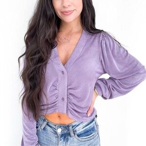 New Sew In Love Cropped Button Up Light Sweater in Lavender in Sz Medium